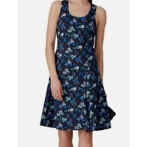 Derek Lam Collective womens L Blue Floral Fit Flare Sleeveless Midi Dress NEW